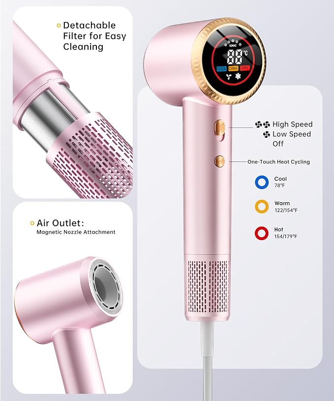 Hair Dryer, High-Speed Ionic Blow Dryer with Diffuser, 150,000 RPM Brushless Motor Blow Dryer for Fast Drying & 500M Negative Ionic Frizz Control, Low Noise Hair Dryers for Women Home Travel Salon