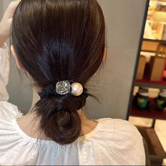 Silk Scrunchies Hair Ties 3Packs – Super Soft Thin Hair Scrunchies, Gentle on Hair, Faux Pearl & Crystal Decorated Hair Accessories for Women