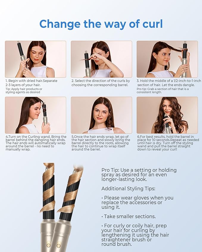 6 in ONE Blow Dryer Brush,Air Curling Iron Round Brush Blow Dryer 800W,Ionic Hair Dryer Brush for Women, Hot Air Brush Hair Styling Tools 100-120V