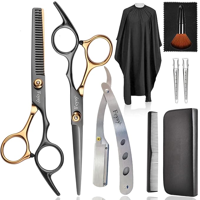 Hair Scissors Barber Shears Set, Fcysy Professional Hair Cutting Kit, Haircut Thinning Shears for Haircutting, Hairdresser Trimming Scissors Tools for Men Women Pet