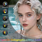 24pcs Glitter Freckles Makeup Patches-Holographic-Face Glitter Speckles, Sparkle Speckles Patches for Women, Glitter Face Freckles Tattoo, Cute Sparkling Fake Freckles,Party Festival Decorations