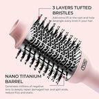 TYMO Pink Volumizer Hair Dryer Brush with Titanium Barrel, 1200W, 3 Speeds, Nylon Bristles, Ionic Technology, Salon Long-lasting Hairstyles, Hot Air Brush for Women, Designed for 120V USA Outlets