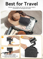 Hair Dryer, 150000RPM Ionic Blow Dryer - Fast Drying, Low Noise, Foldable Portable with Diffuser and Nozzle, Compact Mini for Women and Men, Home and Travel - Black