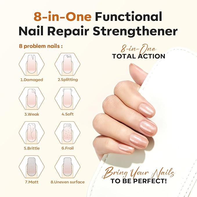 modelones Nail Strengthener and Growth Glitter Dark Brown Nail Polish Nail Repair for Damaged Nails Hardener Extra Strong and Growth Nail Care Gifts for Women Nail Ridge Filler 15ml