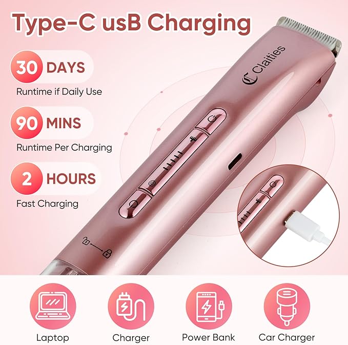 2 in 1 Women Electric Shaver Dual Head Bikini Trimmer for Women IPX7 Waterproof Wet & Dry Use Body Hair Trimmer and Facial Hair Remover for Bikini Underarm Leg Arm Body Face（Rose Gold）