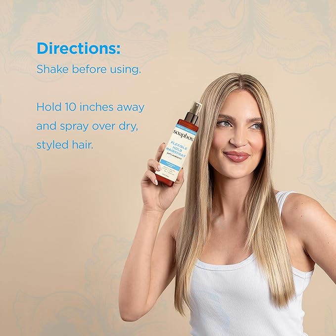 Soapbox Non Aerosol Hairspray - Flexible Hold Hairspray - Scented Anti Frizz Hair Spray with B5 & Aloe Vera - Light Soft Hold, Adds Shine, Non-Aerosol - 8oz