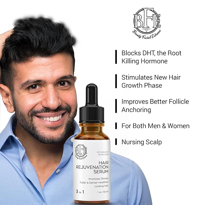 Hair Growth Serum- Maximum Strength DHT Blocker. Repairs & Stimulates New Follicle Hair Growth. Grow Stronger, Thicker, Fuller, Longer, Healthier Looking Hair. For Men & Women with No Side Effects.