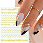 12 Sheets Gold Line Nail Stickers Decals 3D Self Adhesive Nail Decals French Nail Art Sticker Gold Wave Stripe Nail Supplies Accessories for or Women Manicure Tip