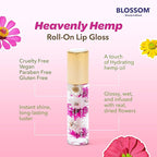 Blossom Roll on Lip Gloss, Scented Clear High Shine Moisturizing Lip Oil, Non Sticky, Infused with Real Flowers, Made in USA, 0.2oz, Strawberry Hemp