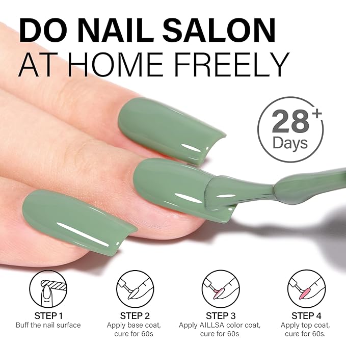 AILLSA Sage Green Gel Nail Polish Pastel Fern Green Gel Polish Olive Color Gel Polish Long Lasting Soak Off U V Gel Nail Art Manicure Salon DIY Saint Patrick's Day Gifts 0.51 Fl Oz/GB124