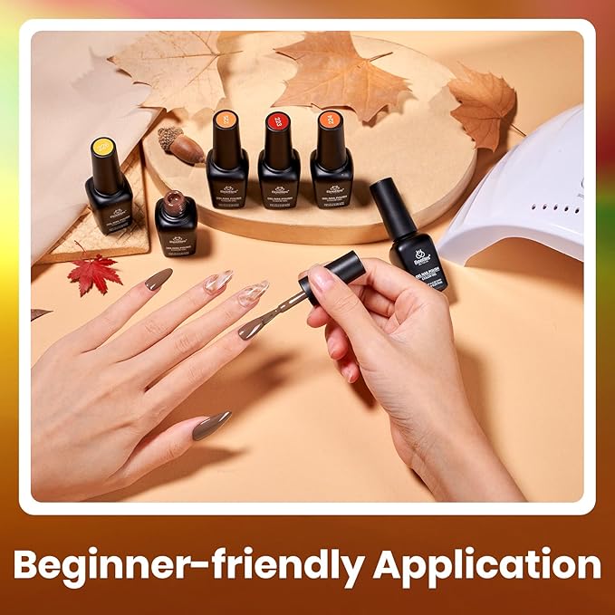 Beetles Fall Gel Nail Polish Set - 6 Colors Burgundy Red Orange Yellow Brown Gel Polish Kit for Nails, Autumn Leaves Soak Off UV LED Nail Gel Manicure at Home Gifts for Women