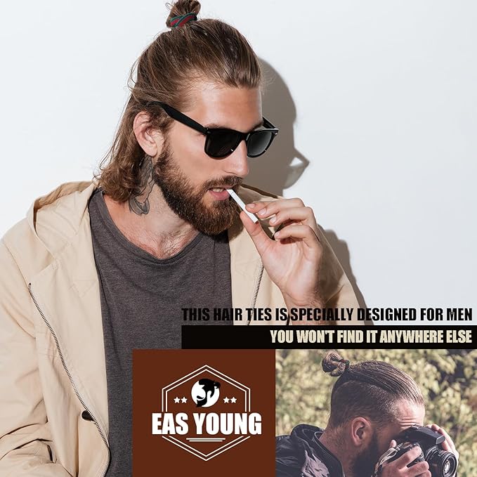 EasYoung Braided Mens Hair Ties For Men, For Buns Curly Thick Dense Hair Elastic Hair Ties For Guys, No damage No Crease Breakage, 9 Count (Pack of 1)