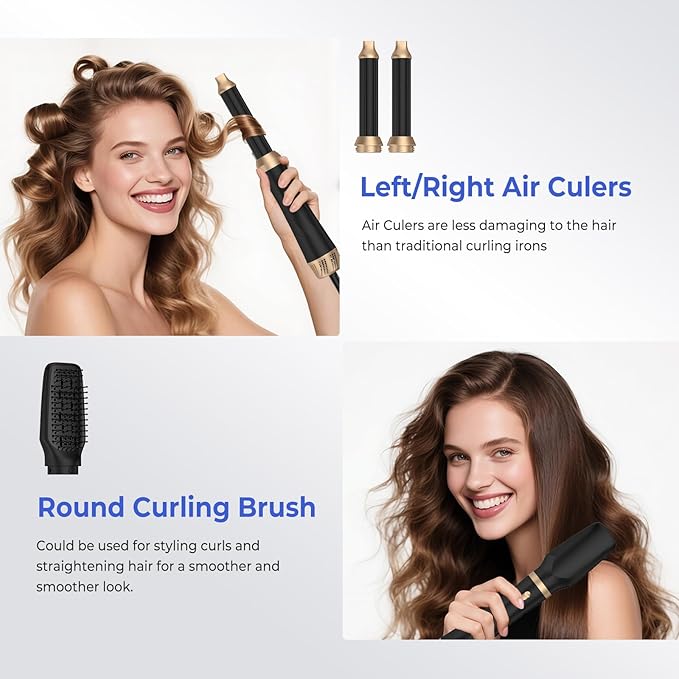 Hair Dryer Brush 5 in 1, Blow Dryer Brush Set with Air Curler Wrap Hair Styler, Negative Ionic Blow Dry Brush, Detachable Hair Tool for Curling, Volumizer,Straightener,Drying