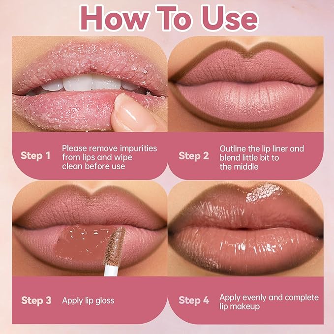 Lip Liner Gloss Lip Combo Set, 2 in 1 Lip Duo Black Lip Liner Lipstick Glossy Clear Nourishing Gloss Lip Kit,Smooth Quick Fuller Plumping Moisturizing Juicy Lip Makeup for Women 01# Gothic Ice