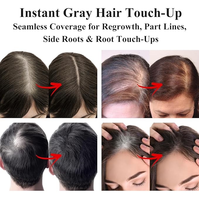 VOLLUCK Root Touch up Powder, Long-lasting Gray Hair Cover up Powder for All Hair Types, Waterproof for Women and Men (Dark-Brown, 0.42 0unce)