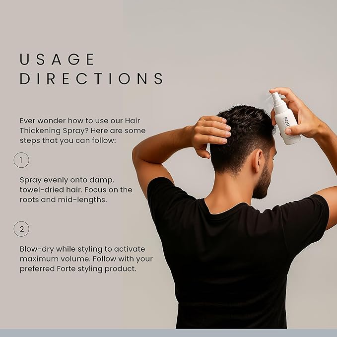 Hair Thickening Spray by Forte Series | Men's Hair Volume Spray | Hair Volumizer with Biotin Peptide Complex | Pre-Styler Hair Thickener, Volumizer, and Spray Texture Pump, (4 oz)