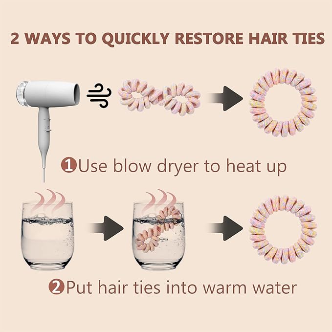 14 Pcs Women Ponytail Braid Hair Elastic No Crease Spiral Hair Ties, Girls Multi-color Waterproof Coil Hair Accessories (Medium Hair Ties)