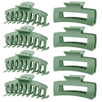 TOCESS Hair Claw Clips for Women - Large 8PK Neutral Matte Jumbo Square Hair Clips for Thick, Thin, Long, Short, Curly Hair Girls, Big Jaw Clip Set for Daily Use (Forest Green)