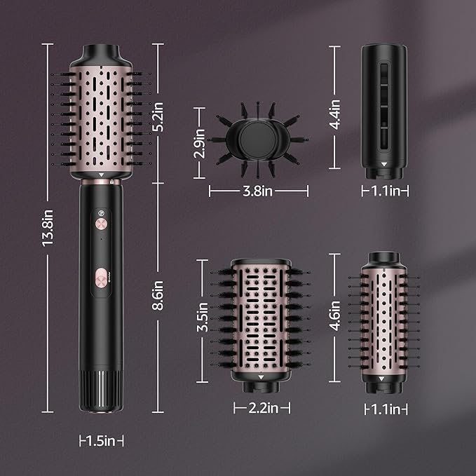 SKIMI 110,000 RPM Brushless Motor Hair Dryer Brush - 5 Muti-Styler for Fast Drying, Curling, Volumizing & Straightening | High-Speed Hot Air Brush for All Hair Types (Black & Pink)
