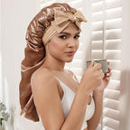 AWAYTR Long Satin Bonnet for Braids - Elastic Silk Hair Bonnets for Sleeping Night Cap Stretchy Tie Band for Women（Champagne）