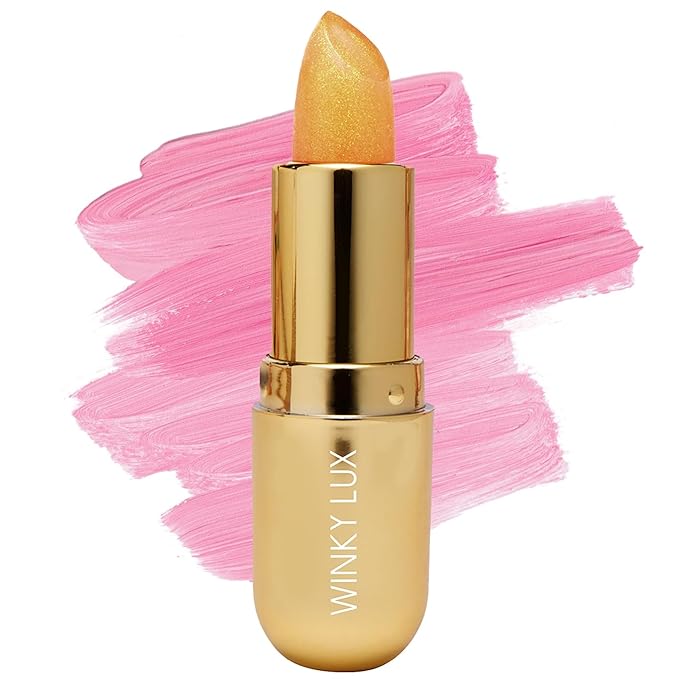 Winky Lux Citrine Glimmer Balm – Nourishing pH Lip Balm with Color Changing Golden Pink Tint, Hydrating Ceramides Soften Lips, Coconut Scent