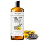 MAYJAM Organic Sunflower Seed Oil 16 Fl Oz, USDA Certified Pure & Natural Cold Pressed Carrier Oil, for Skin, Hair, Face, Body & Nail Moisturing, Massage Oils for Essential Oils Mixing (473ml)
