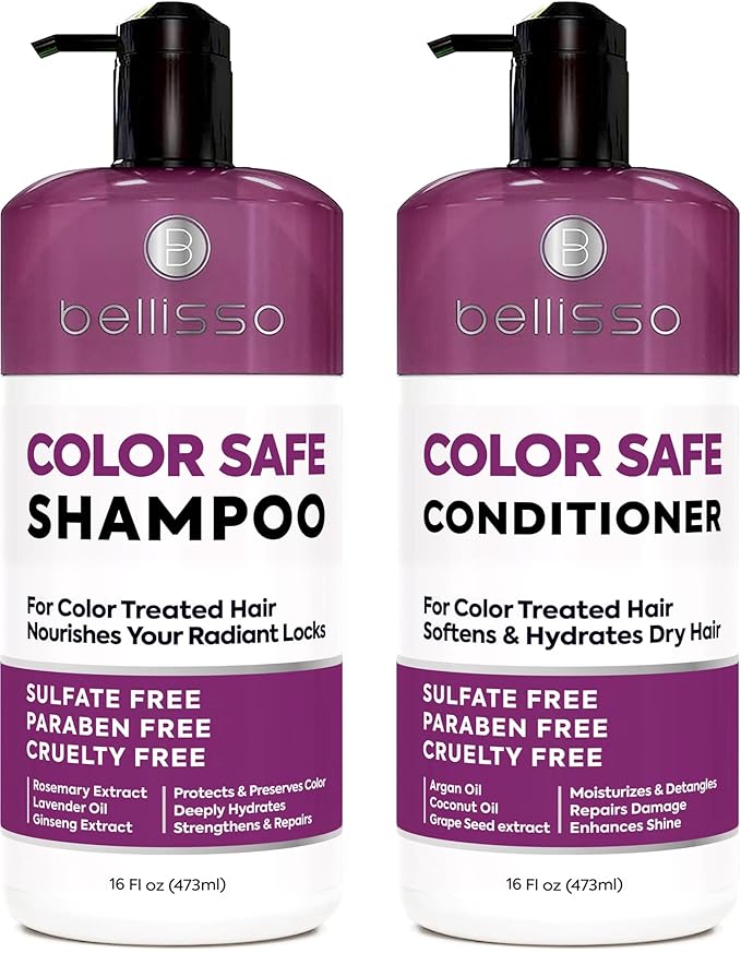 Color Safe Shampoo and Conditioner Set – Anti-Fade Protection for Color Treated, Dyed & Highlighted Hair – Sulfate & Paraben Free, Hydrating Formula with Rosemary, Coconut & Argan Oil for Women & Men