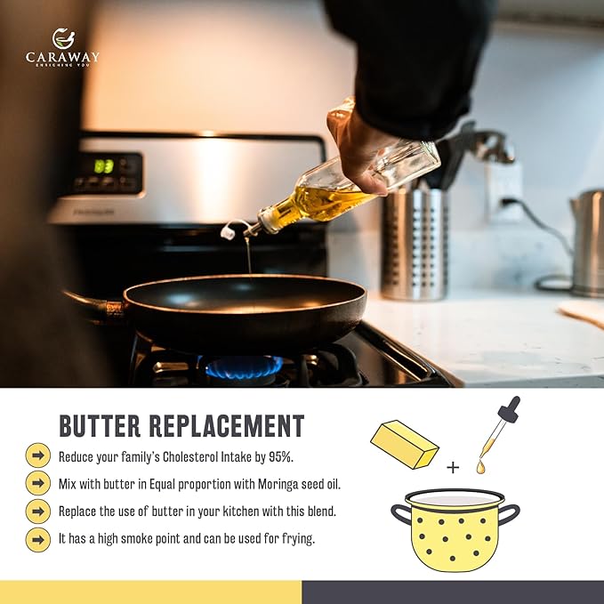 CARAWAY Organic 100% Pure Cold-Pressed Moringa Seed Oil - 4 fl oz | Unrefined Moringa Oil - Anti-Aging & Anti-Dandruff | Great for Hair, Skin and Face | Ideal Carrier Oil For Essential Oils Mixing