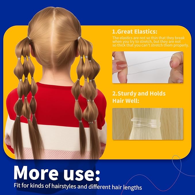 Teenitor Clear Elastic Hair Bands, 2000pcs Mini Hair Rubber Bands, Hair Ties, Soft Hair Elastics Ties, 2mm in Width and 30mm in Length