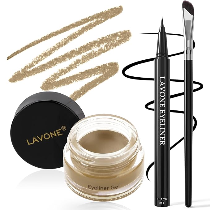 LAVONE Eyeliner Set - Waterproof Makeup Kit with Liquid Eye Liner Pencil, Gel Eyeliner and Angled Eye Liner Brush, Waterproof, Smudge Resistant, Long Lasting Formula - Light Blonde
