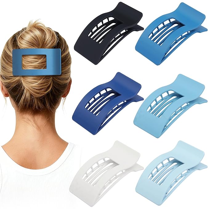 French Flat Hair Clips for Women 6pcs Hair Claw Clips for Thick or Thin Hair Matte Claw Clips for Girls Barrettes Non-Slip Strong Hold Hair Accessories for Women (Blue)