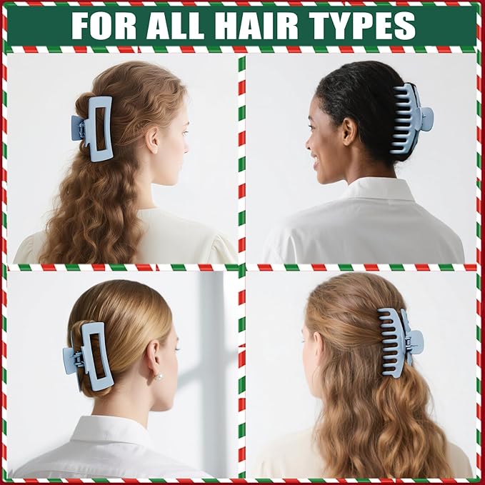 TOCESS Hair Claw Clips for Women - Large 8PK Neutral Matte Jumbo Square Hair Clips for Thick, Thin, Long, Short, Curly Hair Girls, Big Jaw Clip Set for Daily Use (Glacier Blue)