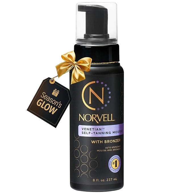 Norvell Venetian Sunless Self Tanner Mousse with Bronzer, 8 Fl Oz - Instant Self Tanning - Natural Looking - Anti-Orange - Fake Tan for Bronzing Glow