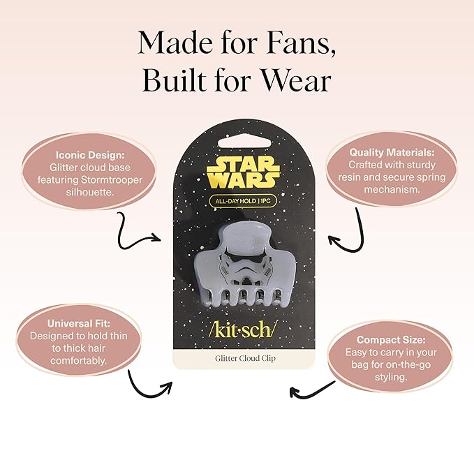 Kitsch x Star Wars Stormtrooper Glitter Medium Hair Clip for Women – Iconic Galaxy-Inspired Claw Clip | Recycled Plastic, Strong Secure Grip | Ideal Gifts for Women, Hair Accessories for Girls
