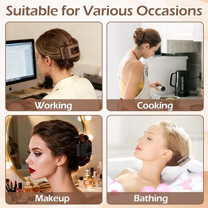 French Flat Hair Clips for Women 6pcs Hair Claw Clips for Thick or Thin Hair Matte Claw Clips for Girls Barrettes Non-Slip Strong Hold Hair Accessories for Women (Coffee)