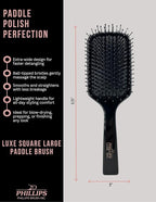 Phillips Brush Luxe Square Paddle Hair Brush, Sleek Black Color with Gold Accents – 9.25 inch Detangler Paddle Brush from the Luxe Series by Phillips Brush