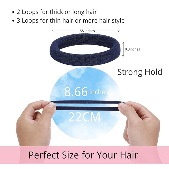 LuSeren 120 Pcs Navy Hair Ties for Women, No Damage Soft Seamless Nylon Hair Elastics for Thick Hair, Ponytail Holders, Solid Navy Hair Accessories