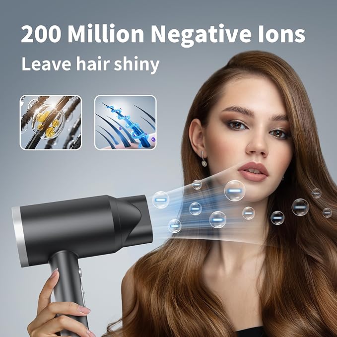 Ionic Hair Dryer with Diffuser, 1800W Blow Dryer for Women & Men, Fast-Drying, Lightweight, Low Noise, Hair Care Styling Tool for Home, Travel, Gifting