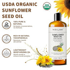 MAYJAM Organic Sunflower Seed Oil 16 Fl Oz, USDA Certified Pure & Natural Cold Pressed Carrier Oil, for Skin, Hair, Face, Body & Nail Moisturing, Massage Oils for Essential Oils Mixing (473ml)