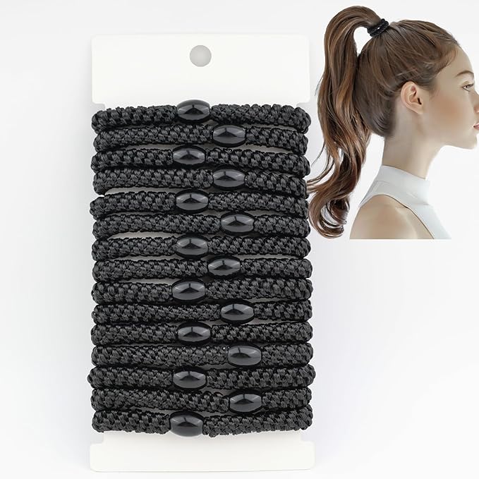 Black Hair Ties for Women, High Elastic Ponytail Holders Braided Hair Ties for Women Girls Thick Hair Damage Free Hair Accessories For All Hair Types-15 PCS