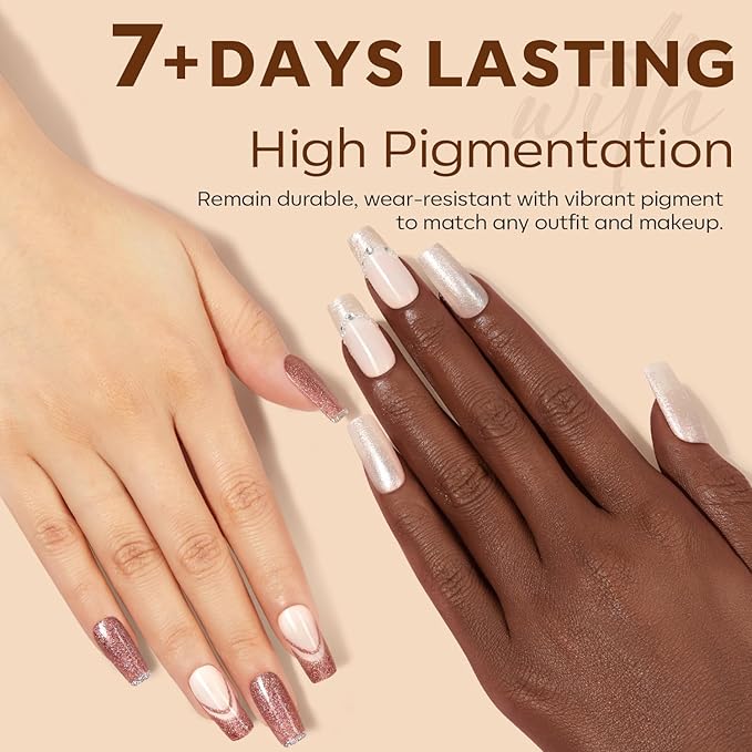 modelones Glitter Nail Polish Set 6 Colors Gold Brown Silver Pink Nude Fall Winter Shimmer Pearl Quick Dry Kit Manicure DIY Nails Art Salon Home Gifts For Women Girls