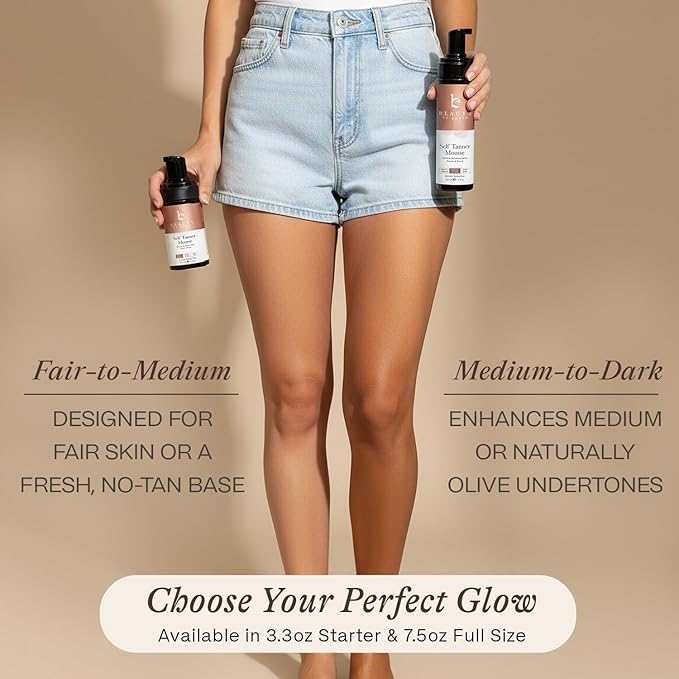 Self Tanner Tanning Mousse Kit - USA Made with Natural & Organic Ingredients, Self Tanner Mousse and Mitt, Tan Kit, Fake Tan Tanning Foam, Medium to Dark, Sunless Tanners Best Sellers