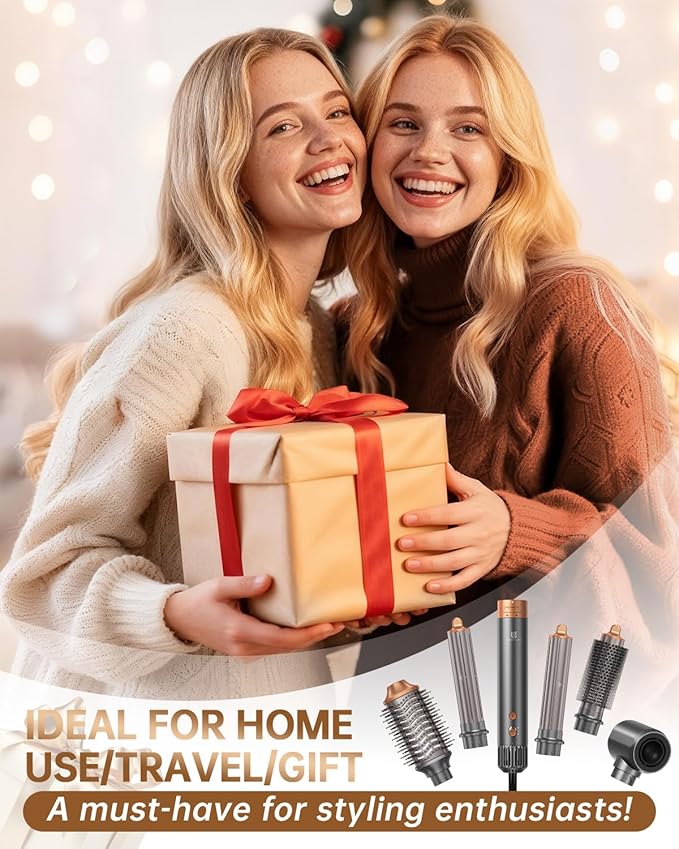 Hot Air Brush Hair Styler, 6 in 1 Hair Dryer Brush Auto Wrap Curlers Frizz-Free Styling Tool for All Hair Types Fast Drying, Curling, Smoothing, Volumizing & Straightening with Travel Storage Case