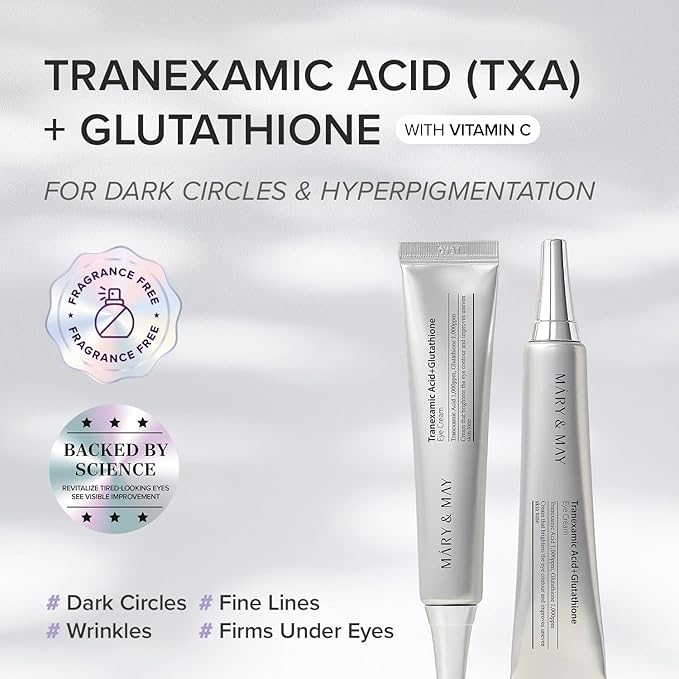 Mary&May Glutathione Eye Cream Special Set - Powerful Antioxidant, Reduces Dark Circles in the Eye, Improve Uneven Skin Tone with Vitamin C, 1.01 oz.+ Mini 0.4oz 2 Pack