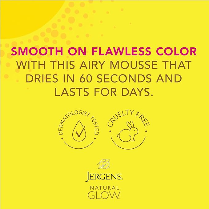 Jergens Natural Glow Instant Sun Body Mousse, Self Tanner for Deep Bronze Tan, Sunless Tanning Body Bronzer for Natural Looking Color Instantly, 6 Oz, Pack of 2