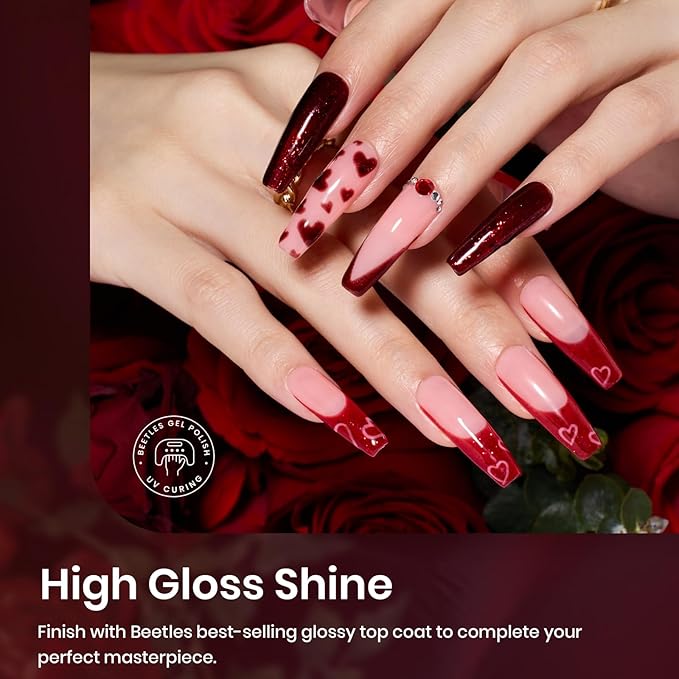 Beetles Red Gel Nail Polish Set Winter Gel Polish 6 Colors Burgundy Red Glitter Purple Soak Off UV LED Art Design Decoration DIY Nail Gifts for Women Poinsettia