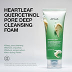 ANUA Heartleaf Quercetinol Pore Deep Cleansing Foam, Facial Cleanser, for Double Cleansing, BHA, Hyaluronic Acid, Glycerin, Face Wash, Blackhead Remover, Korean Skincare (150ml/5.07 fl.oz.)