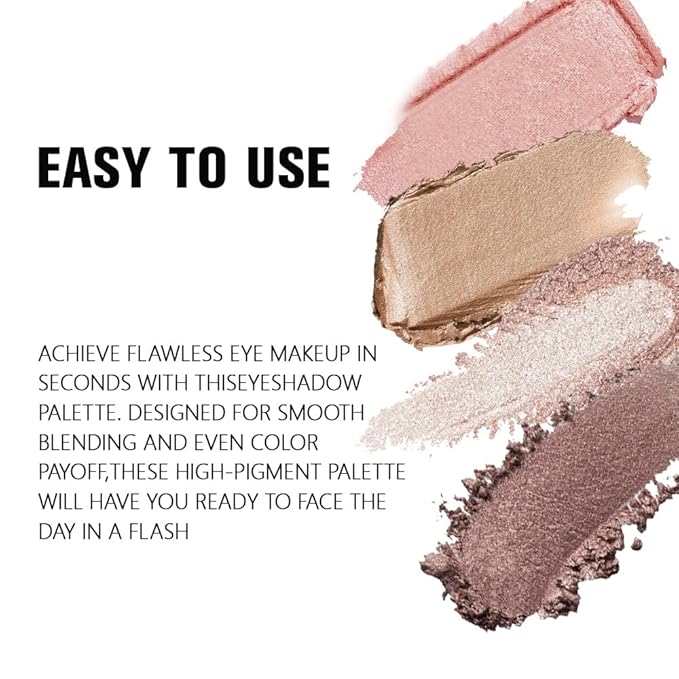 evpct Eyeshadow Quad Palette, Rose Gold Bronze Nude Pink Mink Mauve Glitter Shimmer Metallic Matte High Pigment Mini Eye Shadow Palette Makeup for older Women, Smudge Proof Vegan Cruelty-free Decadent