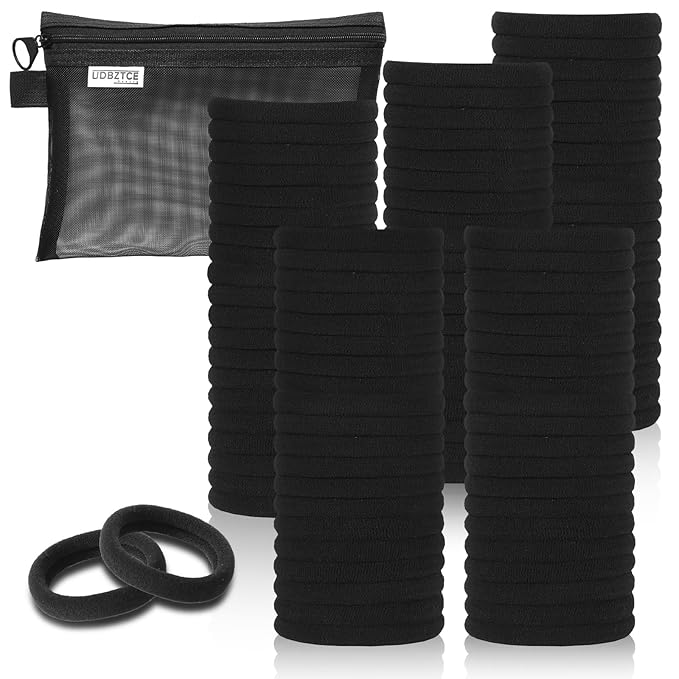 Black Hair Ties, 100 Pack Nylon Elastic Bands for Women, Seamless Damage-Free Ponytail Holders, Thick Hair Accessories. (black)