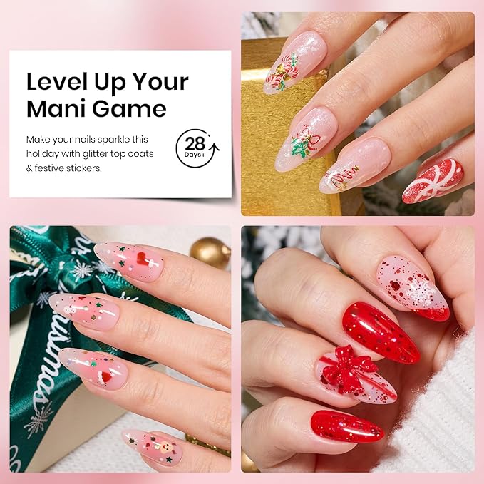 Beetles Christmas Limited Gel Top Coat Set, 6Pcs 10ml Winter Sparkle Glitter Cat Eye Top Coat Gel Nail Polish No Wipe Long Lasting Soak Off U V LED New Year Manicure Salon DIY Gifts for Women